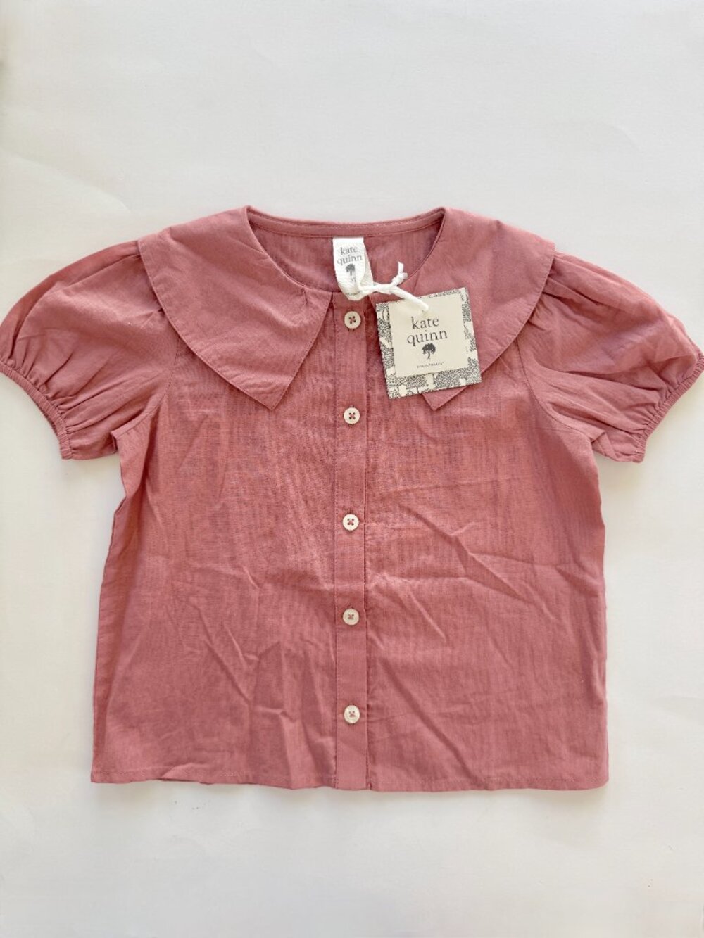 Kate Quinn Girls Top 3T NWT Rose Pink Peter Pan Collar Puff Sleeve Cotton